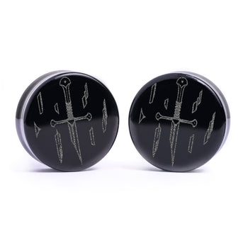 LOTR Broken Sword Plug / Gauge - Schwarzes Glas | Flach Gesichts Doppelflare