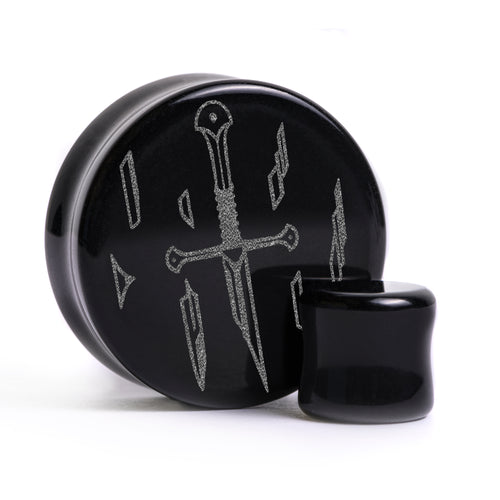 LOTR Broken Sword Plug / Gauge - Schwarzes Glas | Flach Gesichts Doppelflare