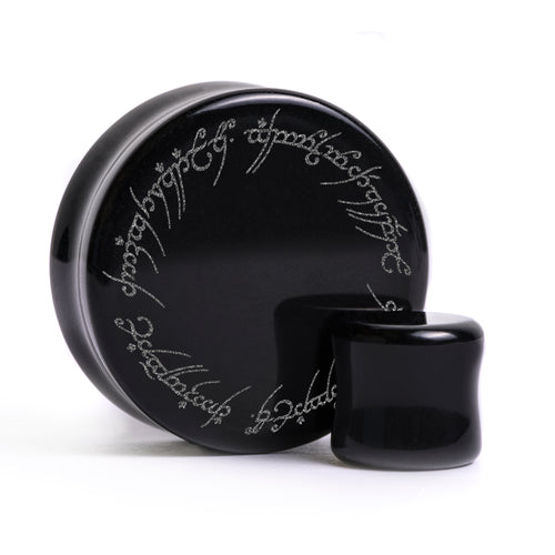 LOTR Ein Ring Plug / Gauge - Schwarzes Glas | Flach Gesichts Doppelflare