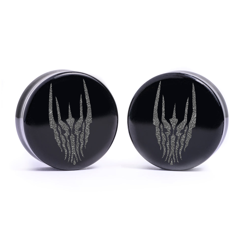 LOTR Sauron Plug / Gauge - Black Glass | Flat Faced Double Flare - Lasered To Order In House At Custom Plugs HQ