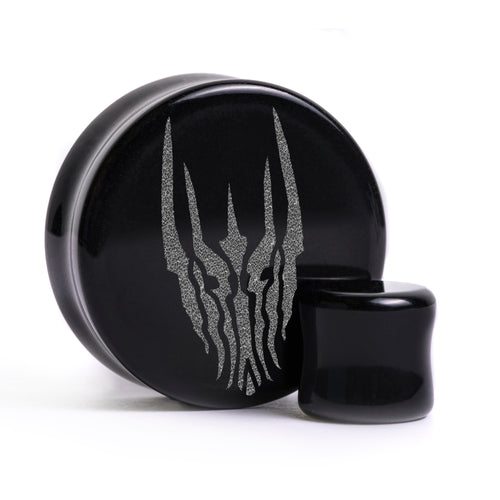 LOTR Sauron Plug / Gauge - Schwarzes Glas | Flach Gesichts Doppelflansch