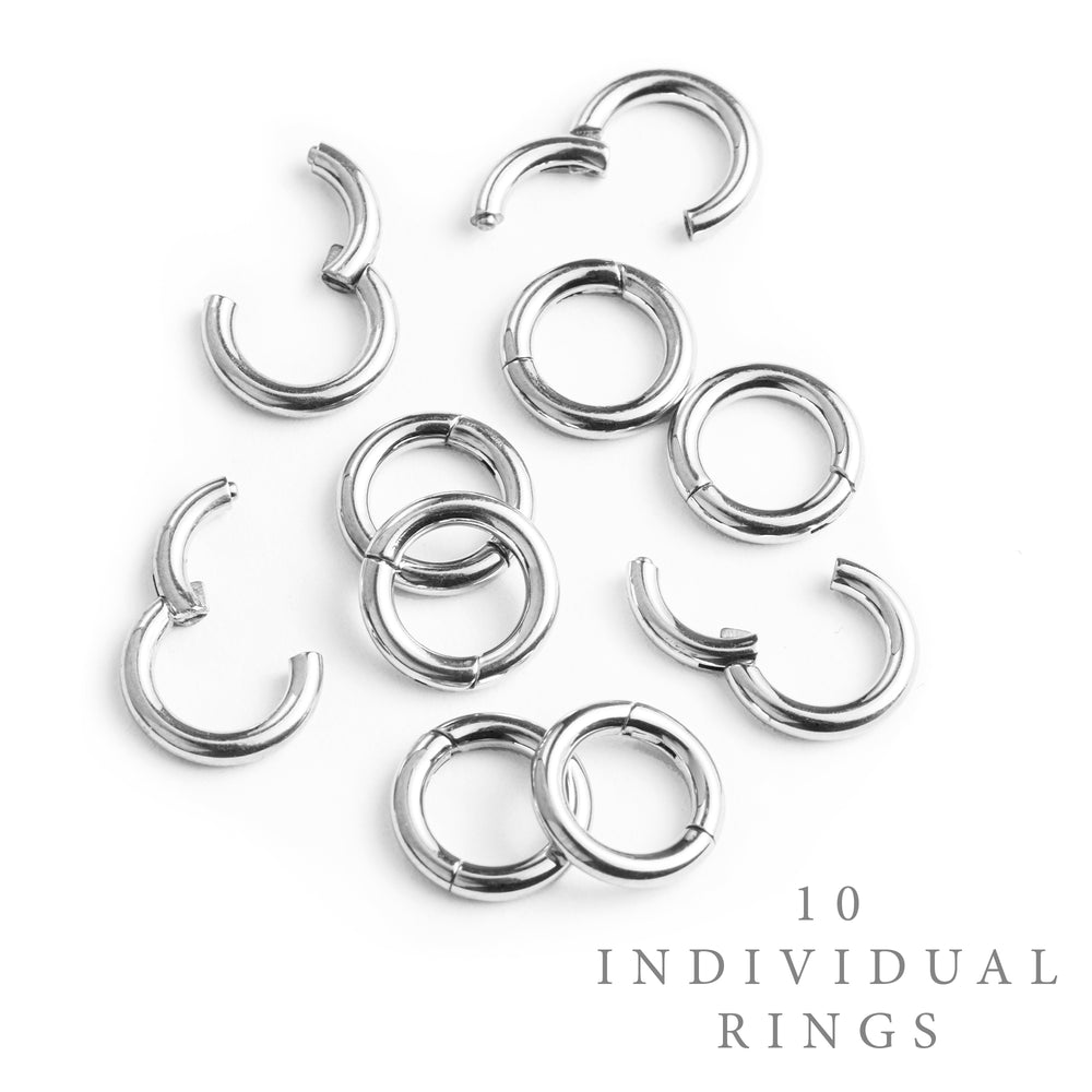Silver Titanium Ring Stack - Small - (10 Rings) - Set of 10 Individual Titanium Segment Rings In 6mm