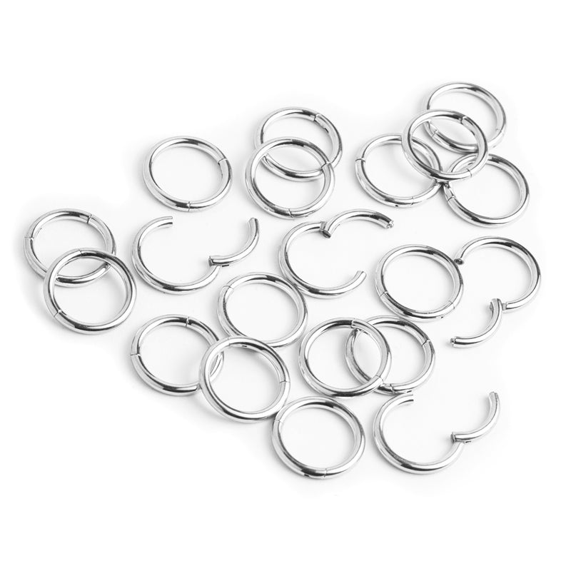 Set d'anneaux pour oreilles étirées, argent, titane, grand - 20 anneaux