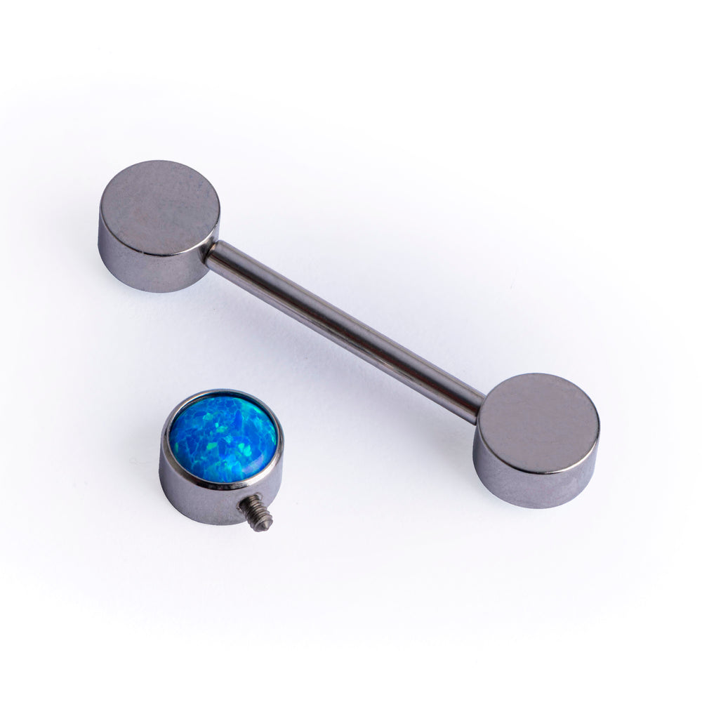 Titanium Blue Opal Internally Threaded Nipple Bar 1.6mm Gauge in Silver - Silver Blue Opal Internally Threaded Nipple Bar Piercing - 12mm/16mm