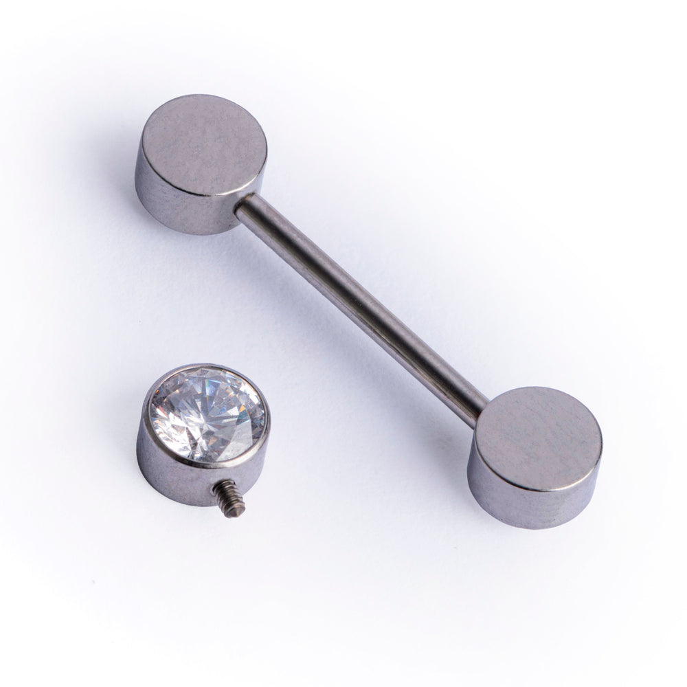 Titanium Internally Threaded Clear Diamond Nipple Bar 1.6mm Gauge in Silver - Silver Diamond Internally Threaded Nipple Bar Piercing - 12mm/16mm