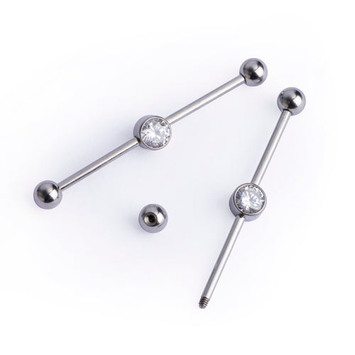 Industrieller Hantel aus Titan mit klarem Diamant, Stärke 1,6 mm, in Silber