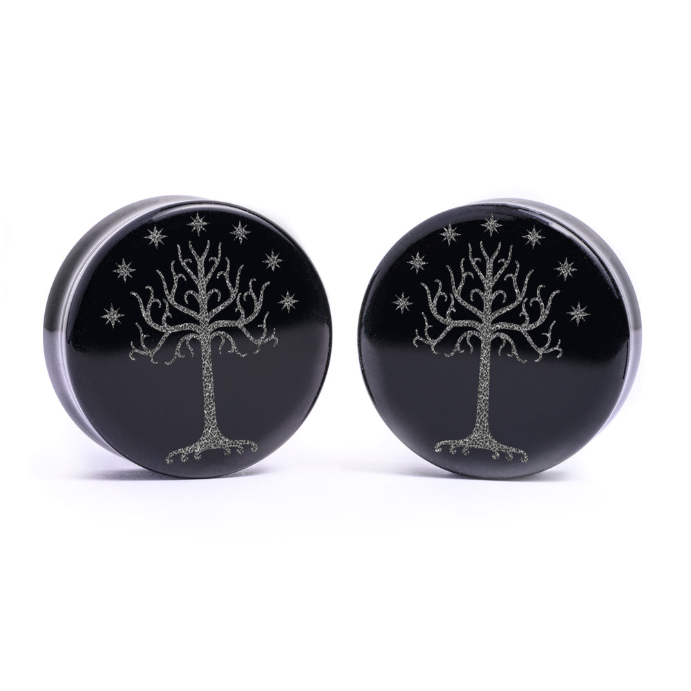 LOTR Gondor Plug / Gauge - Black Glass | Flat Faced Double Flare - Lasered To Order In House At Custom Plugs HQ