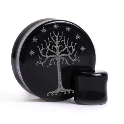 LOTR Gondor Plug / Gauge - Schwarzes Glas | Flach Gesichts Doppelflare