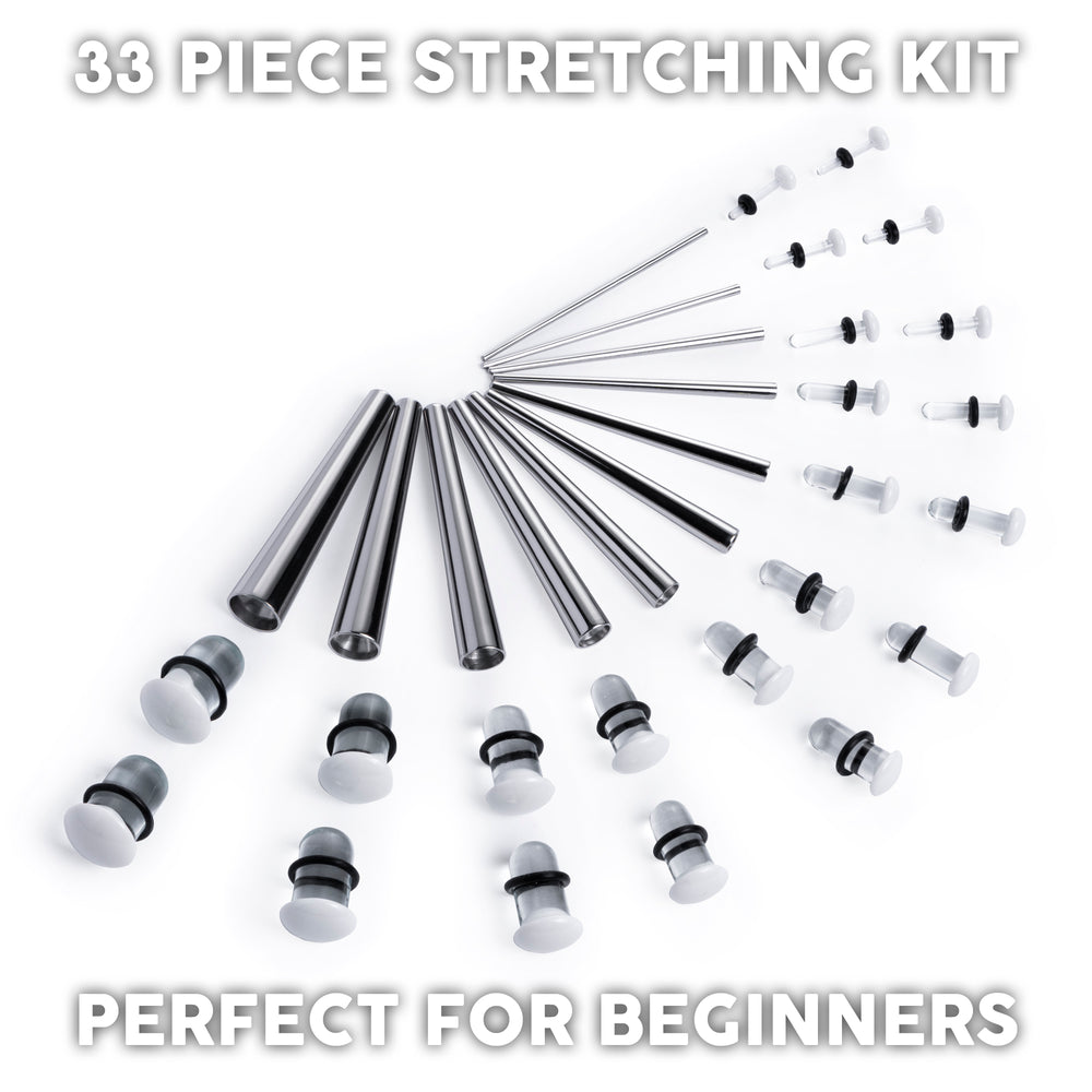 Beginners Ear Stretching Kit for Ears - 33 Piece Pack - Includes Surgi –  Custom Plugs