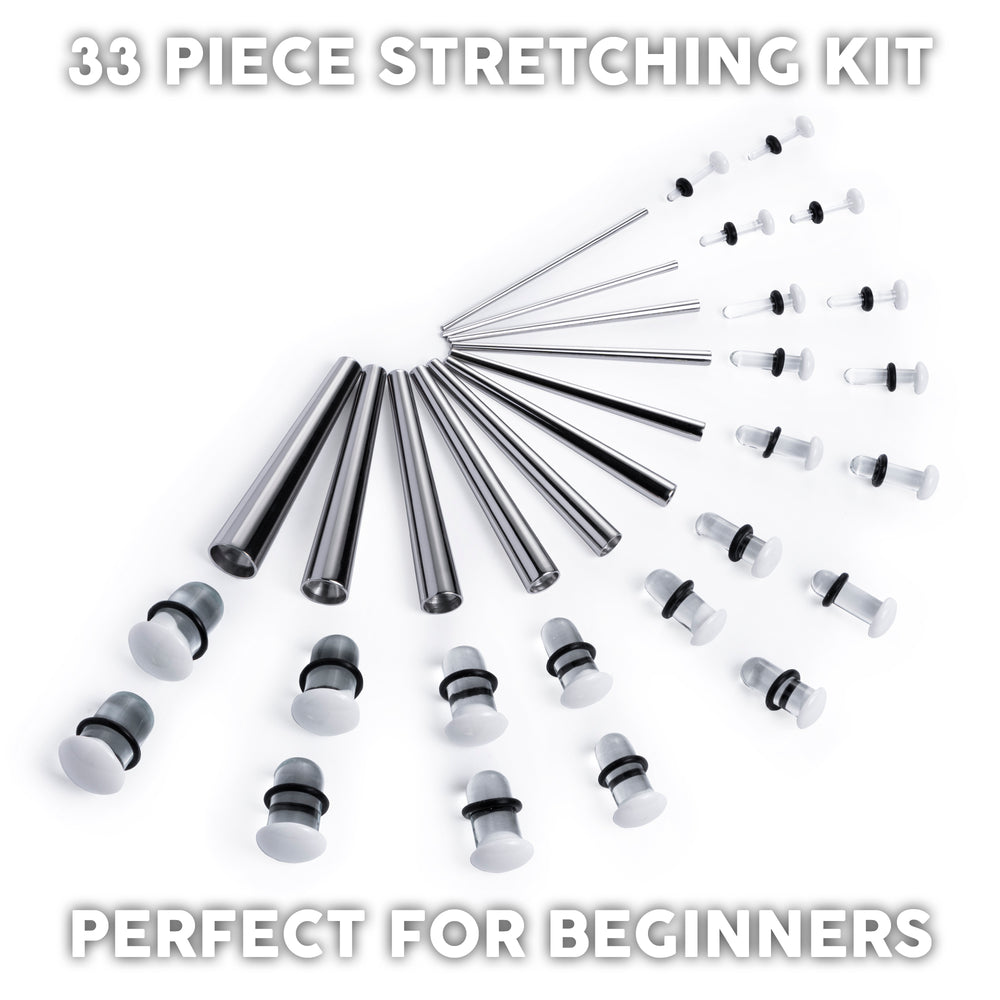 Beginners Ear Stretching Kit for Ears - 33 Piece Pack - Includes