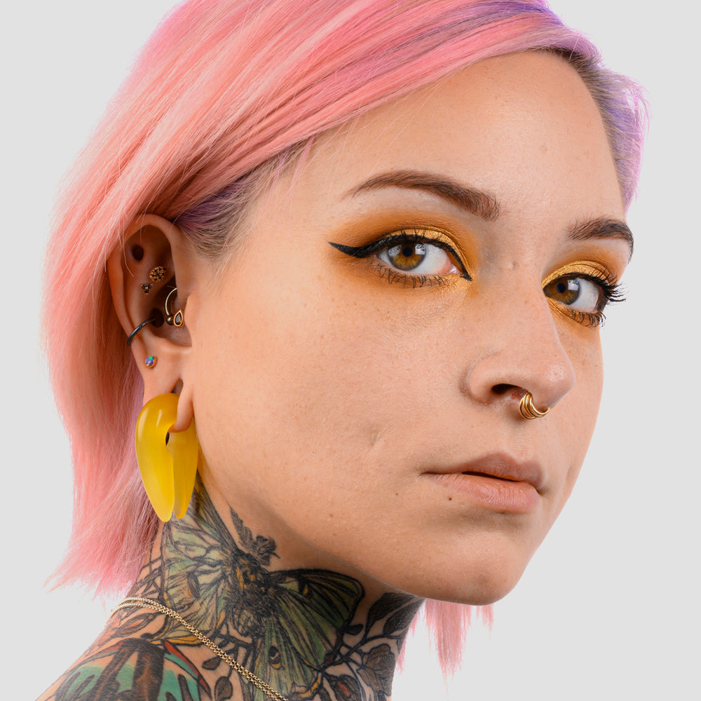 Yellow Glass - Pincer Keyhole Ear Weights (Pair) - Pair of Glass Ear Weights