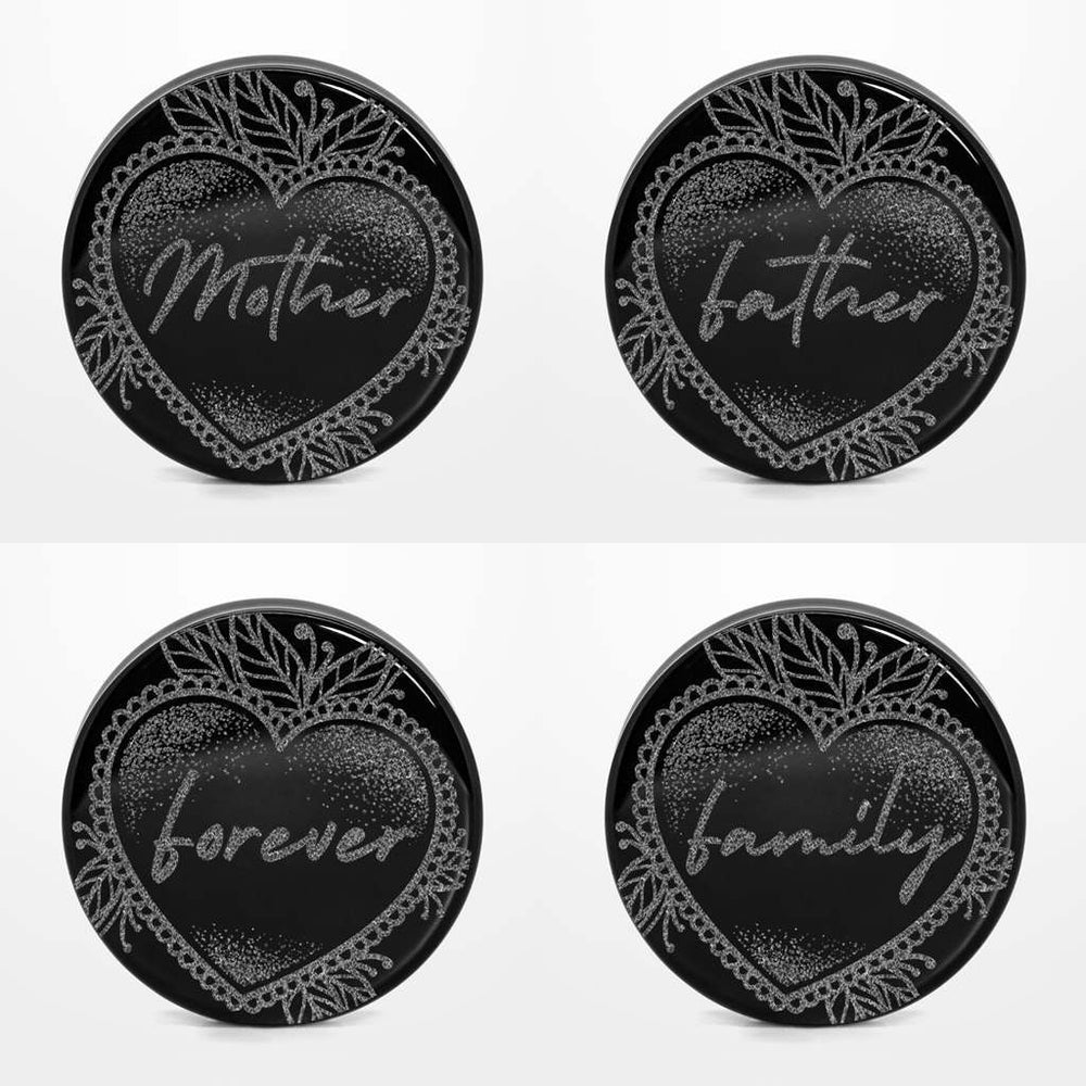 Tribute Insert Words Plug / Gauge - Black Glass | Flat Faced Double Flare - Lasered To Order In House At Custom Plugs HQ
