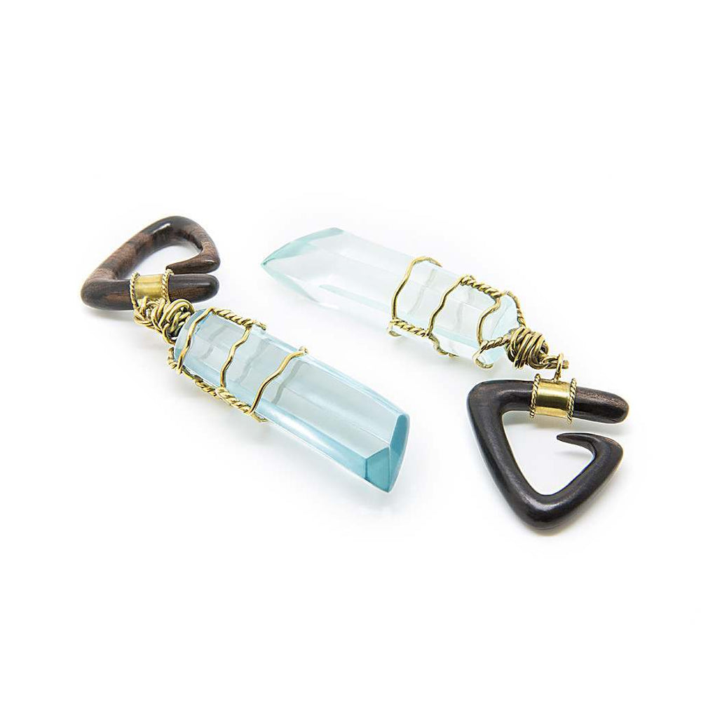 Aqua - Wood & Glass Ear Weights (Pair) - Pair of Glass & Wooden Ear Weights