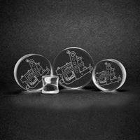 Banner Rose Insert Words Plug / Gauge - Clear Glass | Flat Faced Double Flare - Lasered To Order In House At Custom Plugs HQ