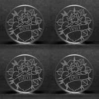 Banner Rose Insert Words Plug / Gauge - Clear Glass | Flat Faced Double Flare - Lasered To Order In House At Custom Plugs HQ