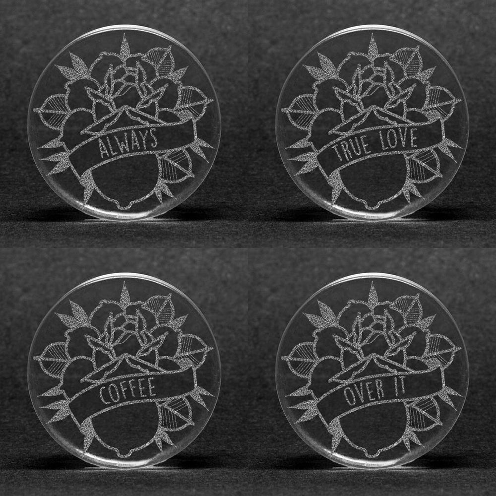 Banner Rose Insert Words Plug / Gauge - Clear Glass | Flat Faced Double Flare - Lasered To Order In House At Custom Plugs HQ