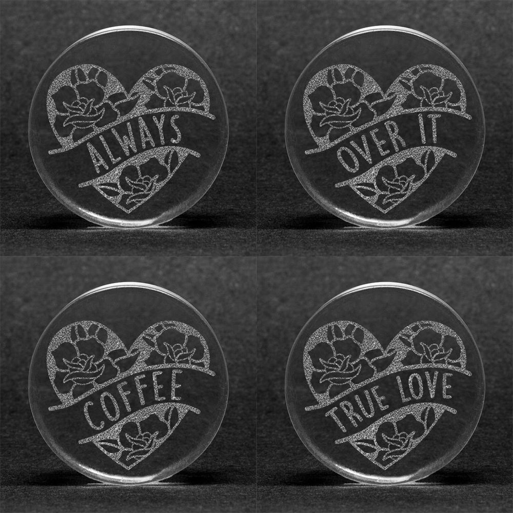 Heart Rose Insert Wörter Plug / gauge - klares Glas | Doppelaufgeweitet mit flachem Gesicht