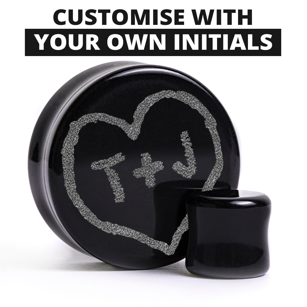Insert Initials Plug / Gauge - Black Glass | Flat Faced Double Flare