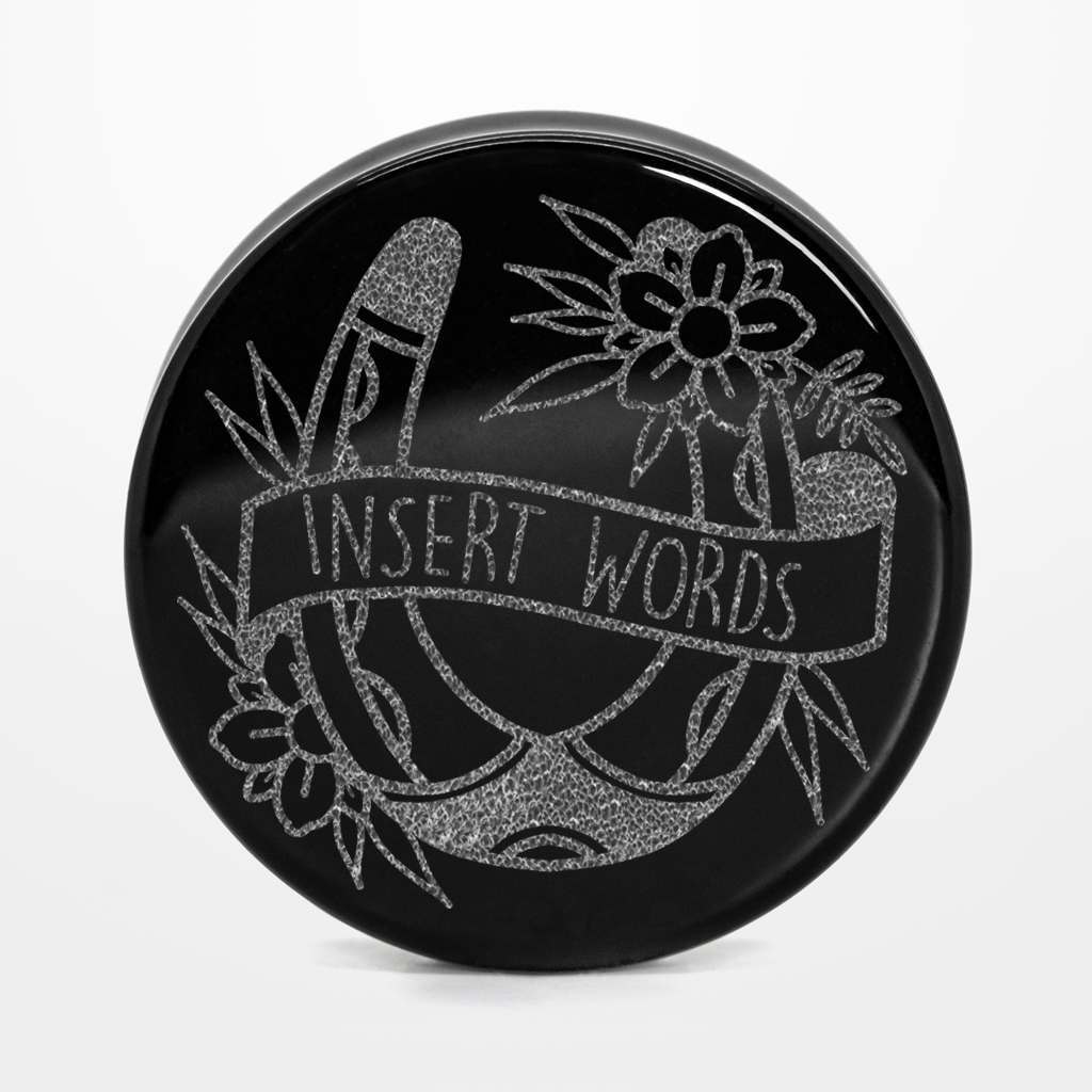 Horseshoe Insert Words Plug / Gauge - Black Glass | Flat Faced Double Flare