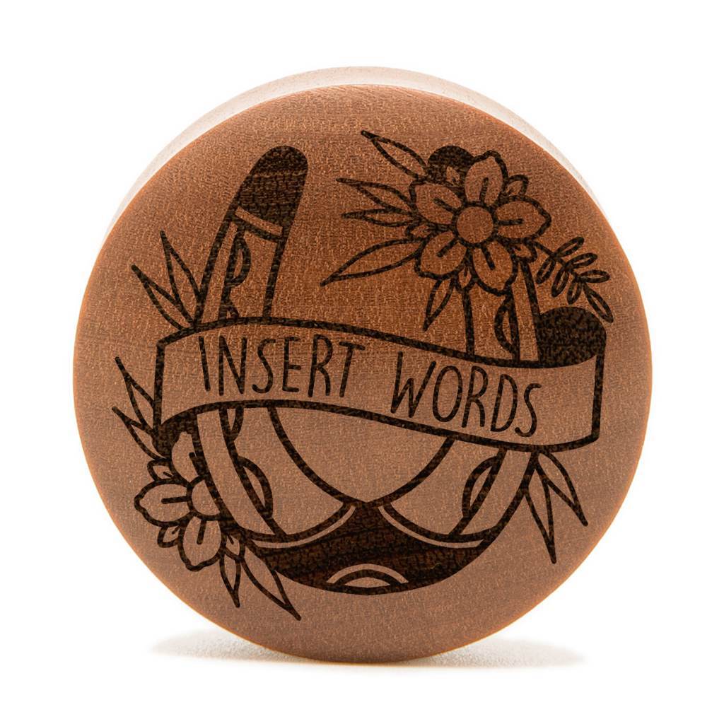 Horseshoe Insert Words Plug / Gauge - Saba Wood | Convex Double Flare