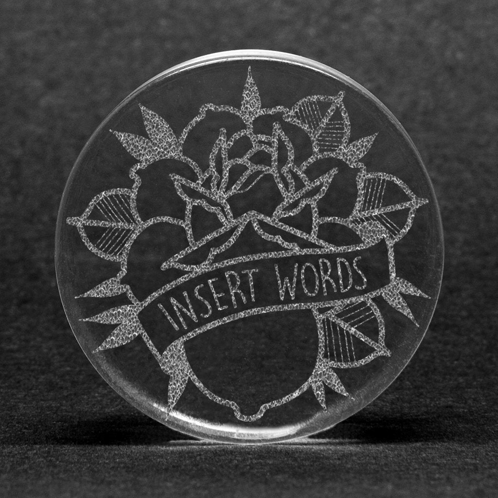 Banner Rose Insert Words Plug / Gauge - Clear Glass | Flat Faced Double Flare