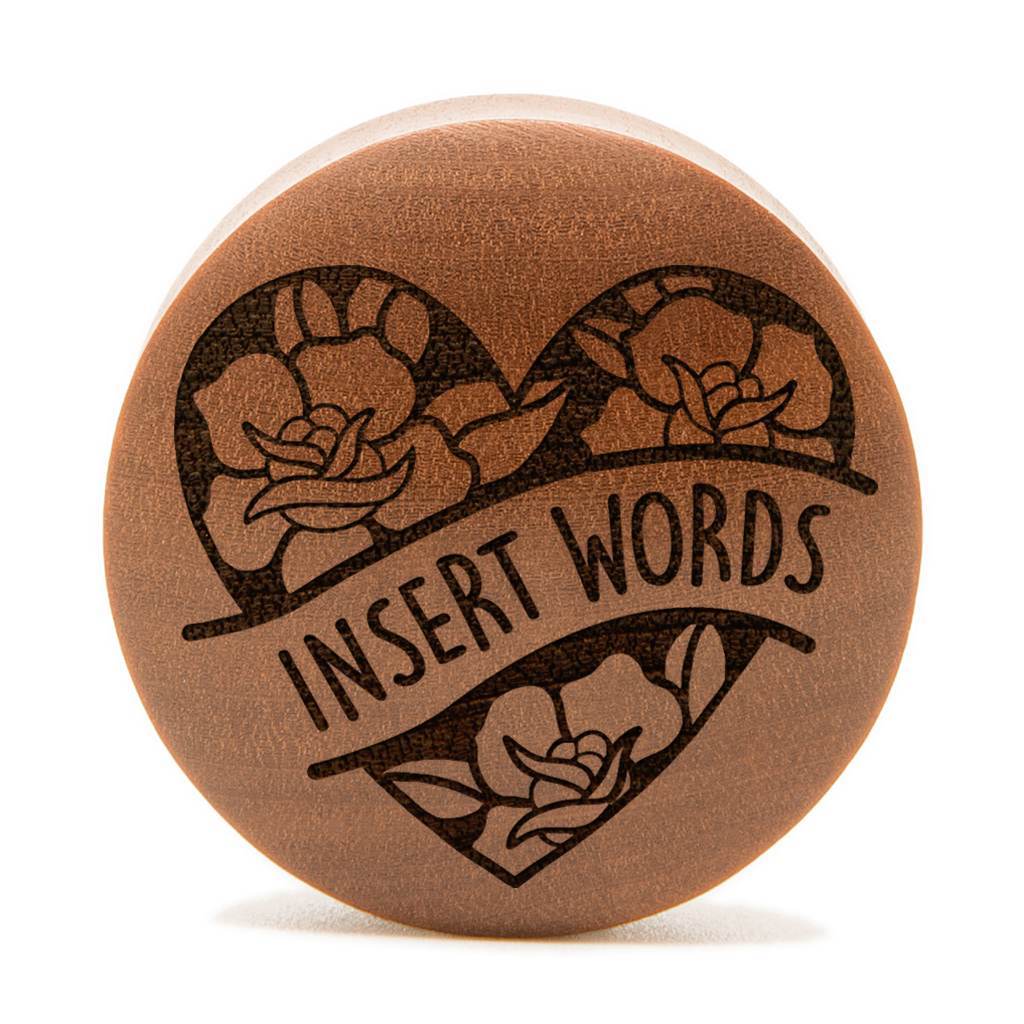 Heart Rose Insert Words Plug / Gauge - Saba Wood | Convex Double Flare