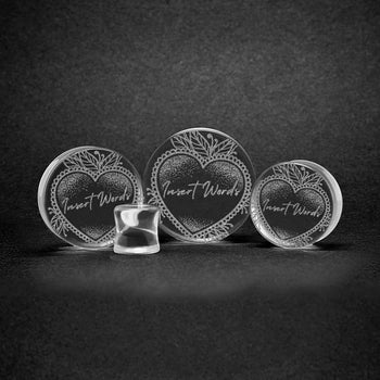 Tribute Insert Wörter Plug / gauge - Clear Glass | Doppelaufgeweitet mit flachem Gesicht