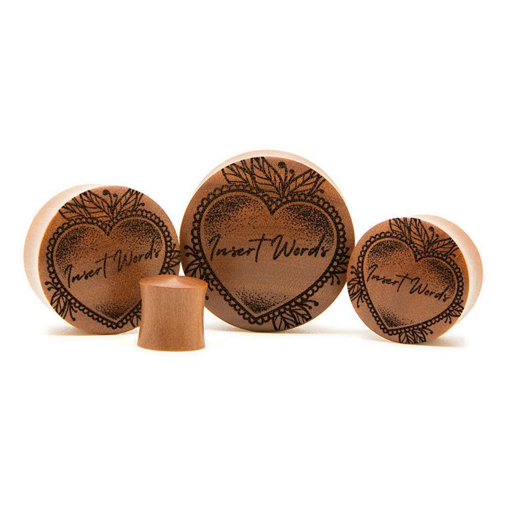 Tribute Insert Words Plug / Gauge - Saba Wood | Convex Double Flare - Lasered To Order In House At Custom Plugs HQ