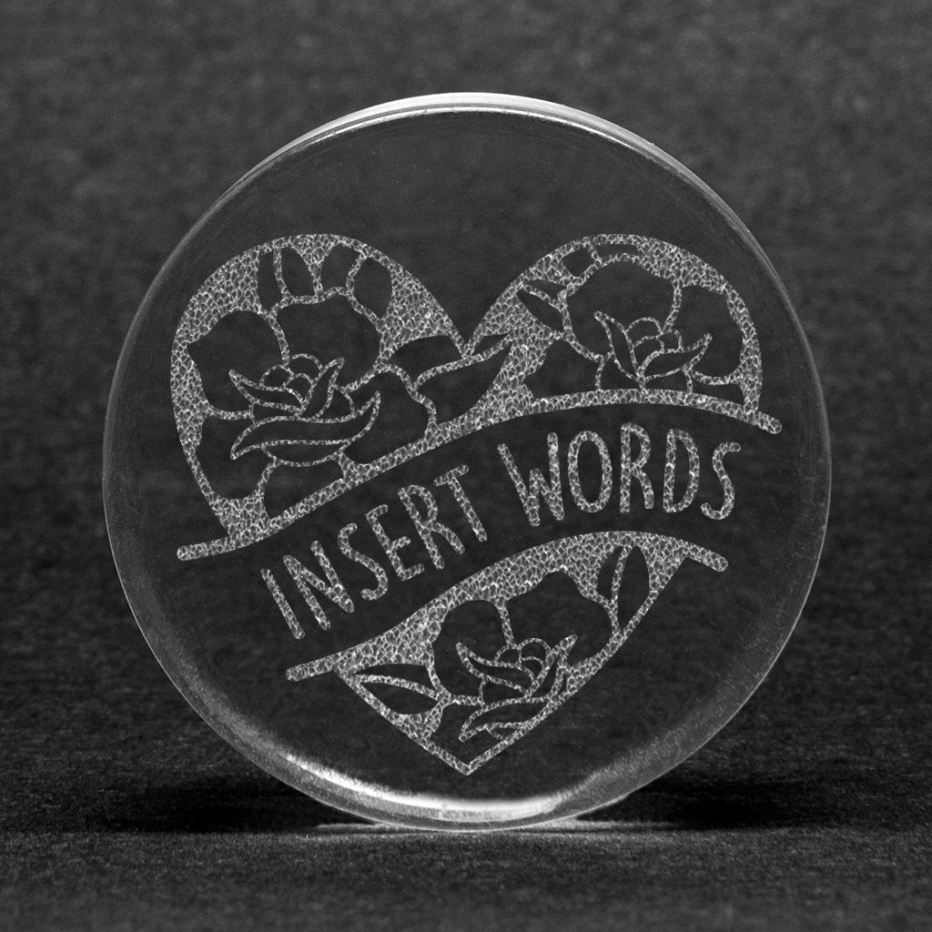 Heart Rose Insert Wörter Plug / gauge - klares Glas | Doppelaufgeweitet mit flachem Gesicht