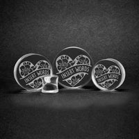 Heart Rose Insert Wörter Plug / gauge - klares Glas | Doppelaufgeweitet mit flachem Gesicht