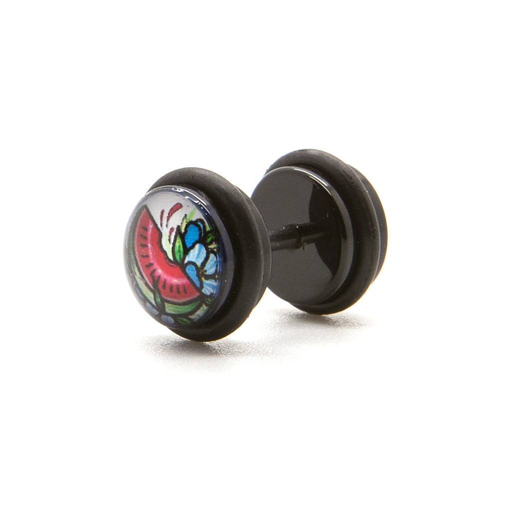 Female wearing cool Blood Globe Double Flare Acrylic Ear Plug / Gauge